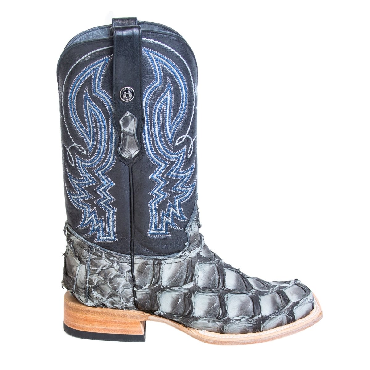 TANNER MARK MEN'S EXOTIC LEATHER Monster Fish Mockingbird Grey Cowboy Boots EE - WIDE - Rancho Sementalvariable