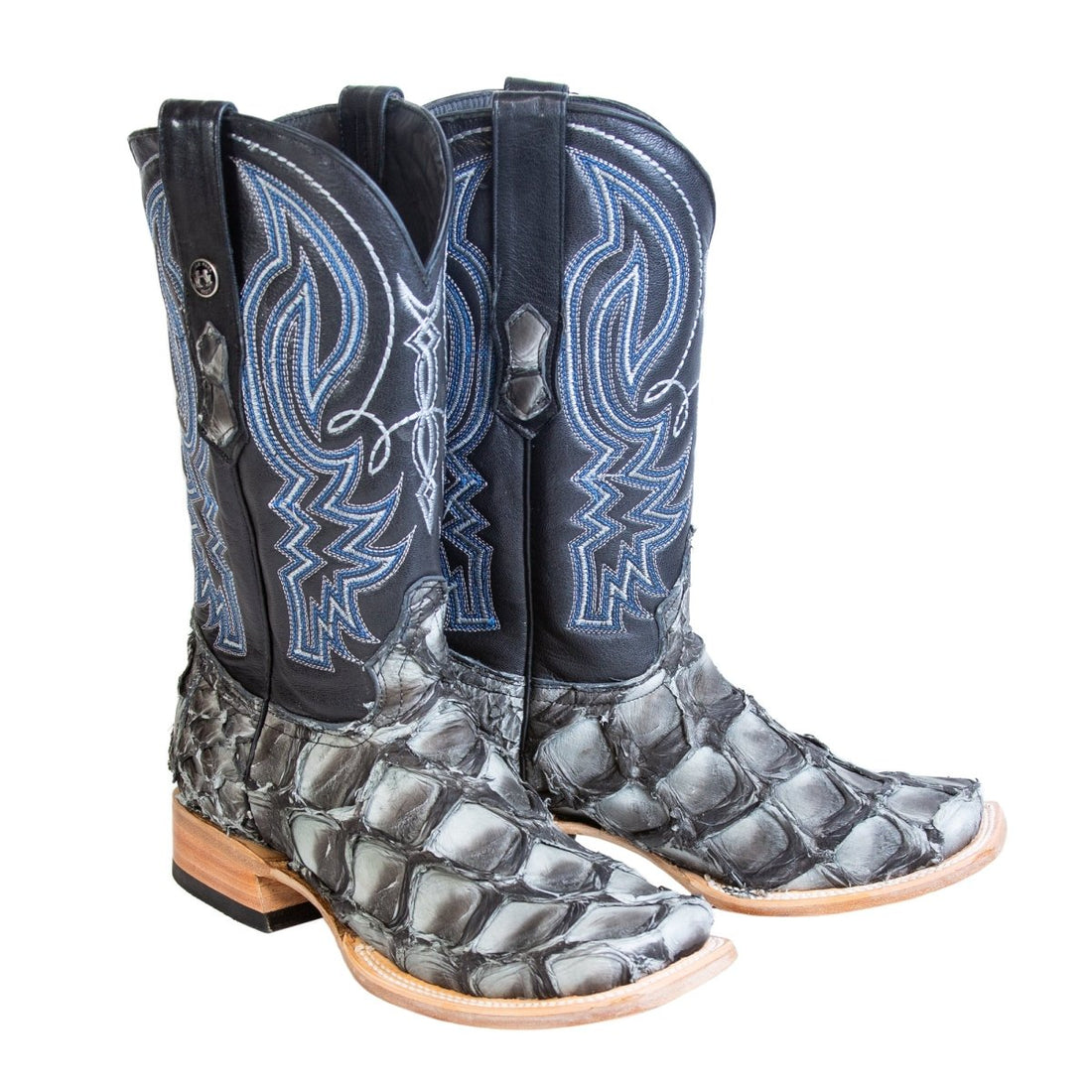TANNER MARK MEN'S EXOTIC LEATHER Monster Fish Mockingbird Grey Cowboy Boots EE - WIDE - Rancho Sementalvariable