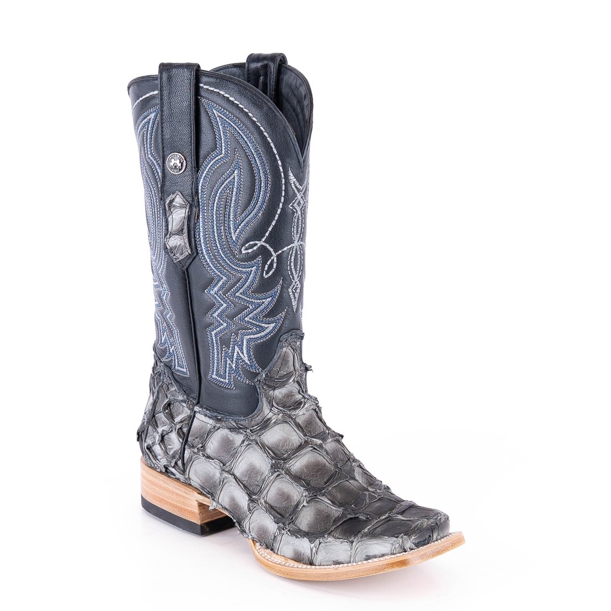 TANNER MARK MEN'S EXOTIC LEATHER Monster Fish Mockingbird Grey Cowboy Boots EE - WIDE - Rancho Sementalvariable