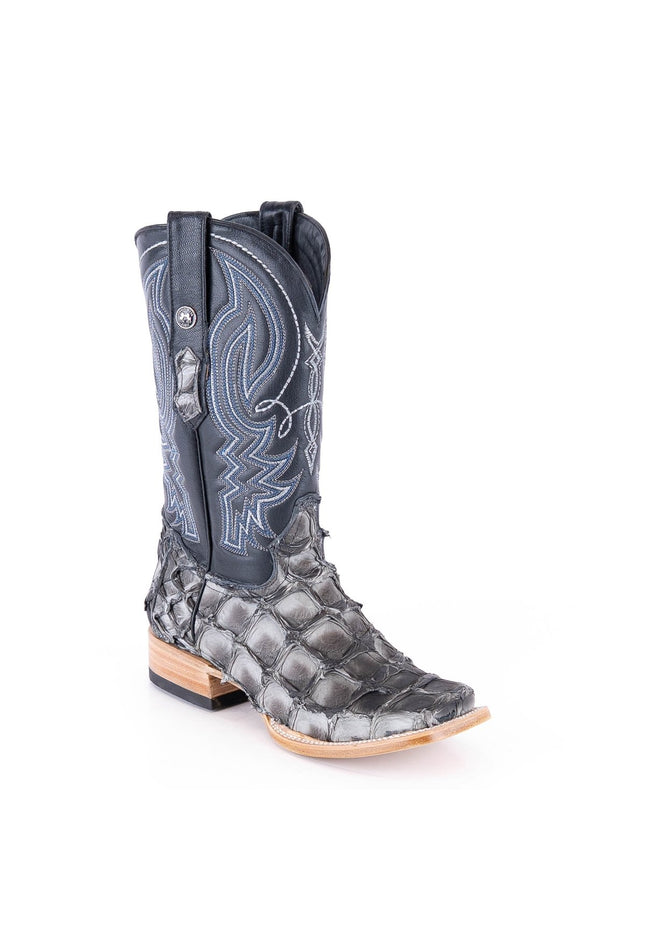 TANNER MARK MEN'S EXOTIC LEATHER Monster Fish Mockingbird Grey Cowboy Boots EE - WIDE - Rancho Sementalvariable