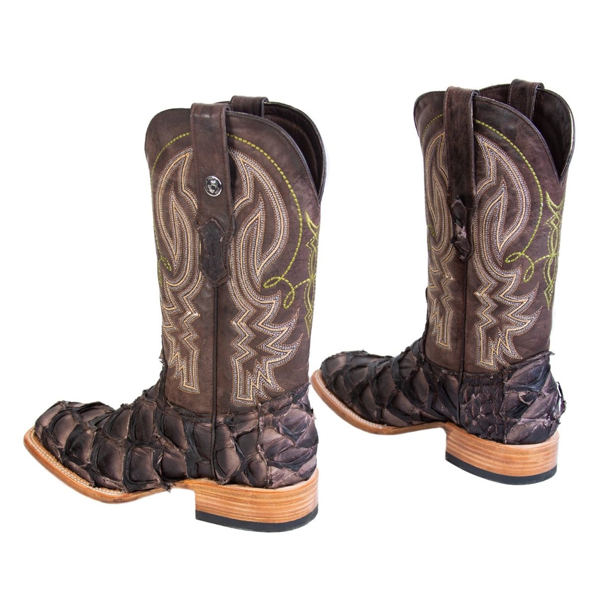 TANNER MARK MEN'S EXOTIC LEATHER Monster Fish Puse Nicotine Matte Cowboy Boots - Rancho Sementalvariable