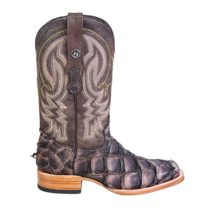 TANNER MARK MEN'S EXOTIC LEATHER Monster Fish Puse Nicotine Matte Cowboy Boots - Rancho Sementalvariable