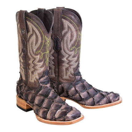 TANNER MARK MEN'S EXOTIC LEATHER Monster Fish Puse Nicotine Matte Cowboy Boots - Rancho Sementalvariable