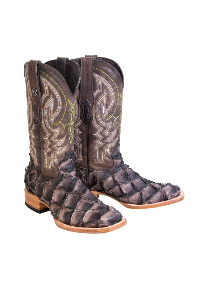 TANNER MARK MEN'S EXOTIC LEATHER Monster Fish Puse Nicotine Matte Cowboy Boots - Rancho Sementalvariable