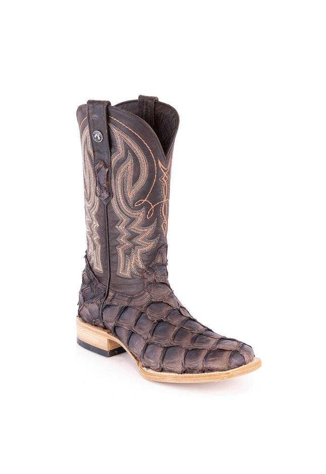 TANNER MARK MEN'S EXOTIC LEATHER Monster Fish Puse Nicotine Matte Cowboy Boots - Rancho Sementalvariable