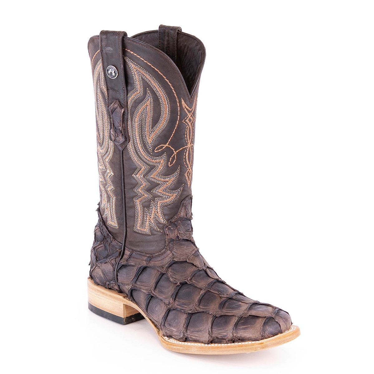 TANNER MARK MEN'S EXOTIC LEATHER Monster Fish Puse Nicotine Matte Cowboy Boots - Rancho Sementalvariable