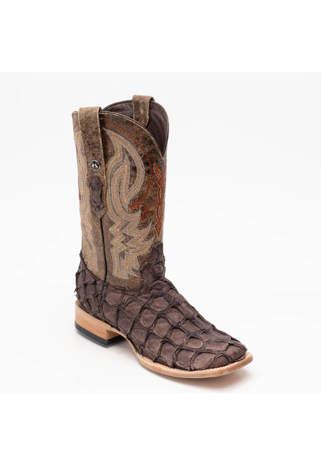 TANNER MARK MEN'S EXOTIC LEATHER Monster Fish Puse Tabacco Matte Cowboy Boots EE - WIDE - Rancho Sementalvariable
