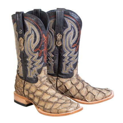 TANNER MARK MEN'S EXOTIC LEATHER Monster Fish Sand Dune Cowboy Boots EE - WIDE - Rancho Sementalvariable