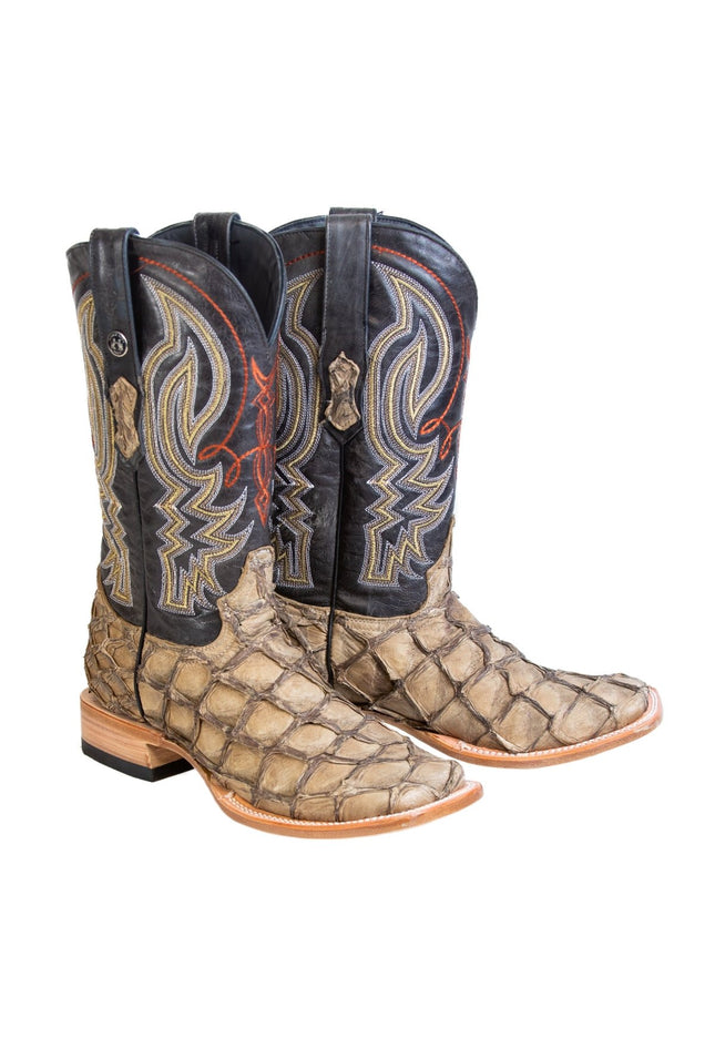 TANNER MARK MEN'S EXOTIC LEATHER Monster Fish Sand Dune Cowboy Boots EE - WIDE - Rancho Sementalvariable