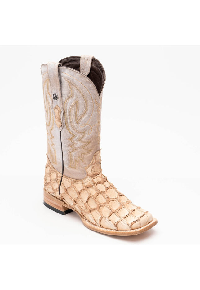TANNER MARK MEN'S EXOTIC LEATHER Monster Fish Sand Glued Cowboy Boots EE - WIDE - Rancho Sementalvariable