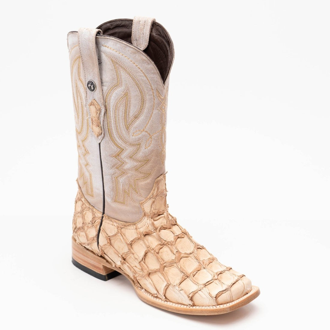 TANNER MARK MEN'S EXOTIC LEATHER Monster Fish Sand Glued Cowboy Boots EE - WIDE - Rancho Sementalvariable