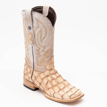 TANNER MARK MEN'S EXOTIC LEATHER Monster Fish Sand Glued Cowboy Boots EE - WIDE - Rancho Sementalvariable