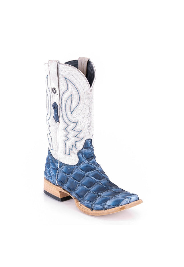 TANNER MARK MEN'S EXOTIC LEATHER Monster Fish Sky Blue Cowboy Boots EE - WIDE - Rancho Sementalvariable
