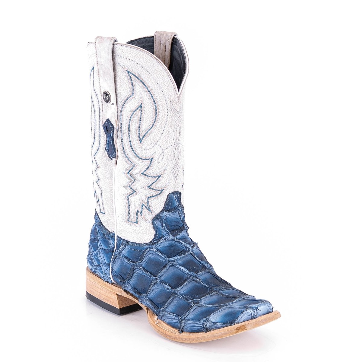 TANNER MARK MEN'S EXOTIC LEATHER Monster Fish Sky Blue Cowboy Boots EE - WIDE - Rancho Sementalvariable