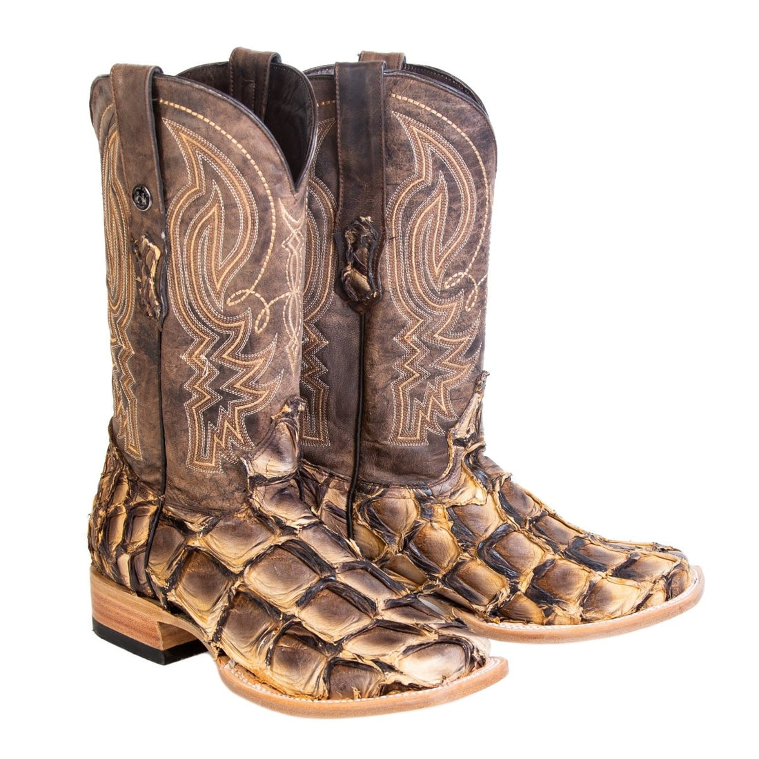 TANNER MARK MEN'S EXOTIC LEATHER Monster Fish Toast Beige Cowboy Boots EE - WIDE - Rancho Sementalvariable