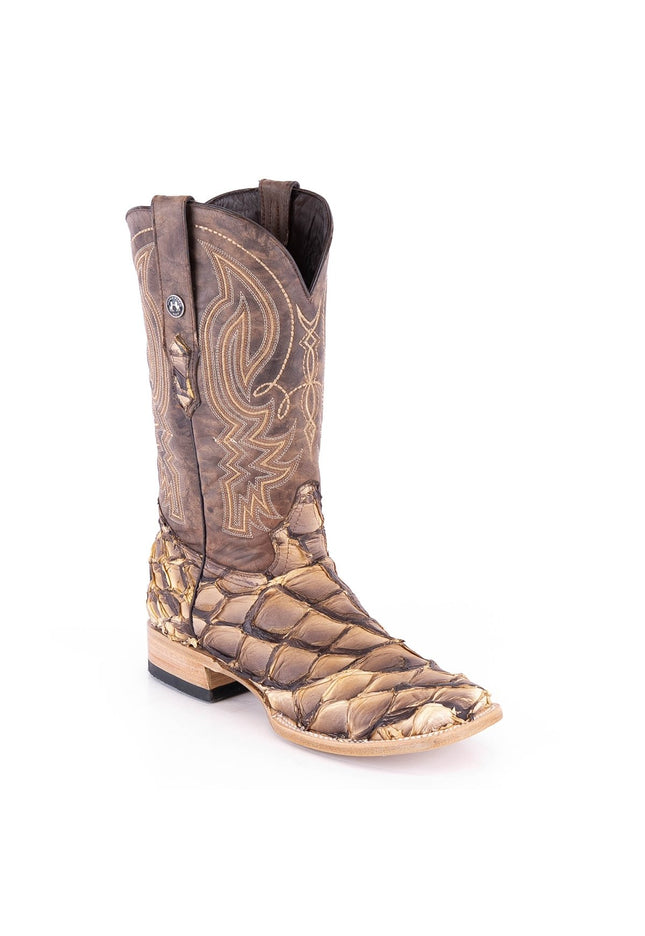 TANNER MARK MEN'S EXOTIC LEATHER Monster Fish Toast Beige Cowboy Boots EE - WIDE - Rancho Sementalvariable