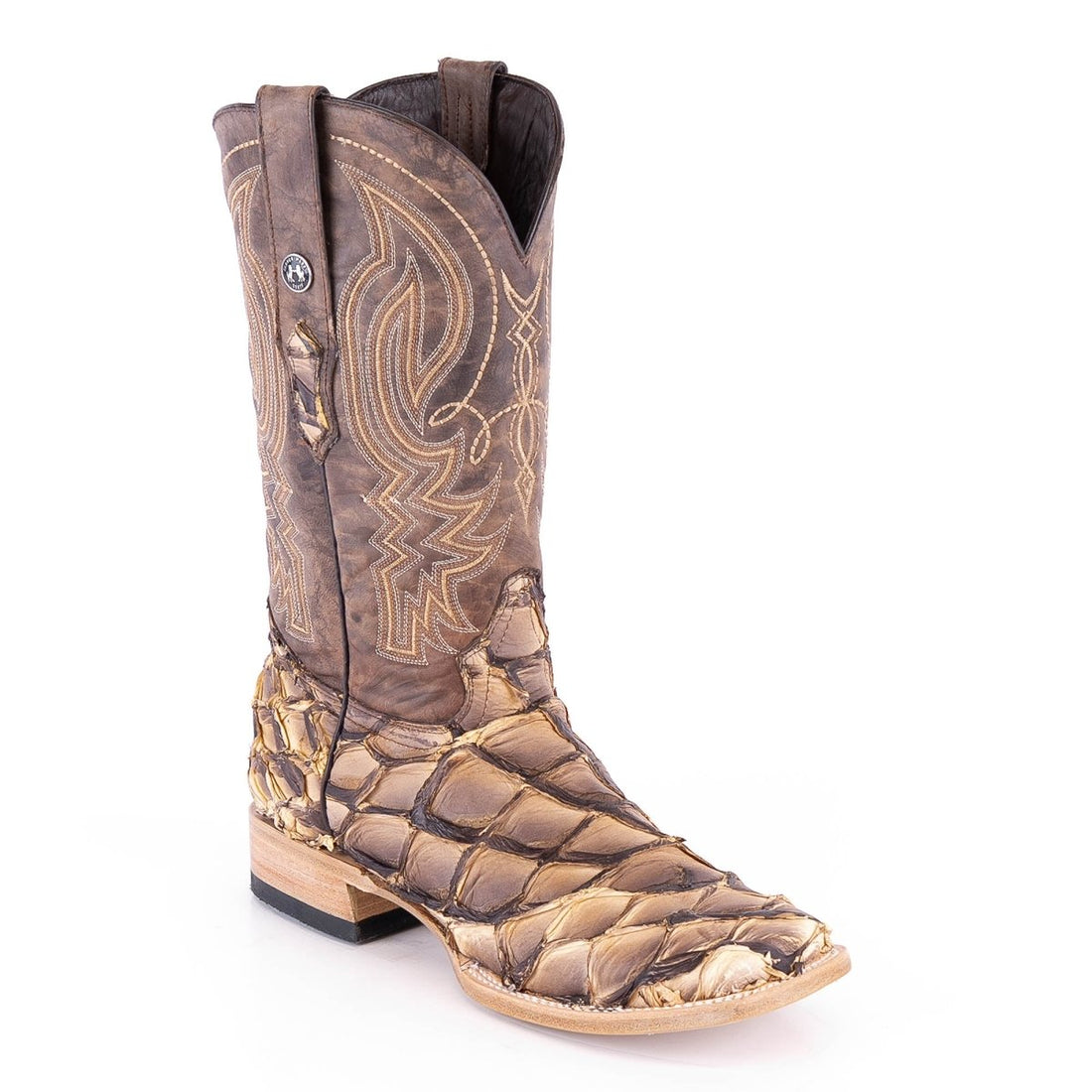 TANNER MARK MEN'S EXOTIC LEATHER Monster Fish Toast Beige Cowboy Boots EE - WIDE - Rancho Sementalvariable