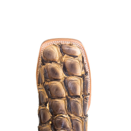 TANNER MARK MEN'S EXOTIC LEATHER Monster Fish Toast Beige Cowboy Boots EE - WIDE - Rancho Sementalvariable