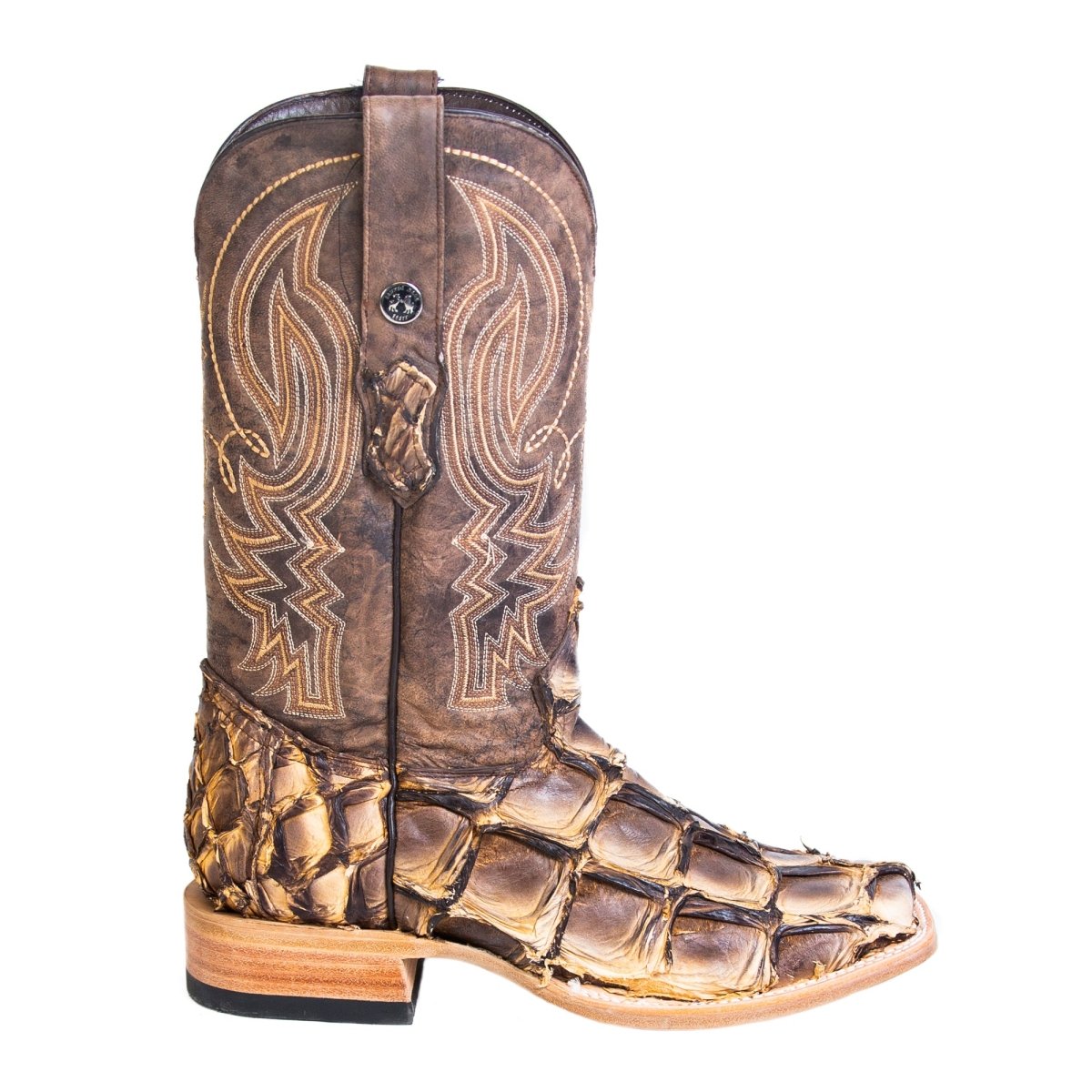 TANNER MARK MEN'S EXOTIC LEATHER Monster Fish Toast Beige Cowboy Boots EE - WIDE - Rancho Sementalvariable