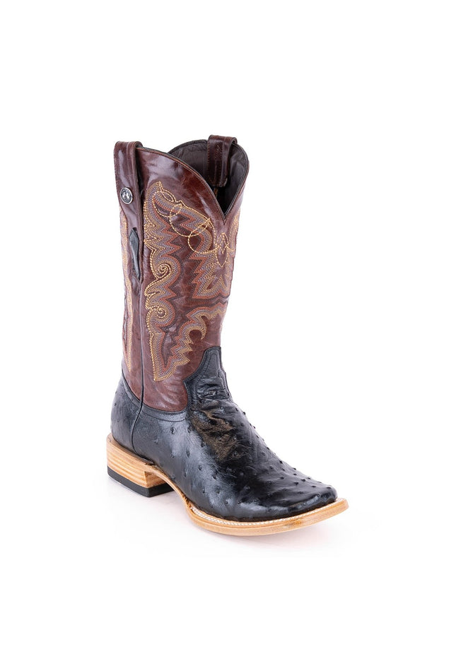 TANNER MARK MEN'S EXOTIC LEATHER Ostrich Black Cowboy Boots EE - WIDE - Rancho Sementalvariable