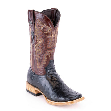 TANNER MARK MEN'S EXOTIC LEATHER Ostrich Black Cowboy Boots EE - WIDE - Rancho Sementalvariable