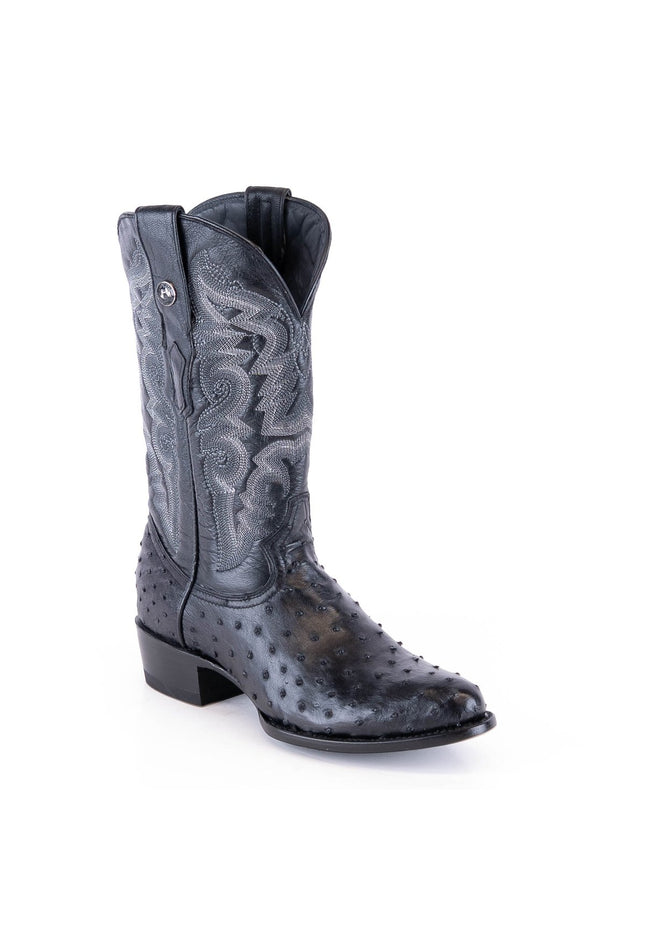 TANNER MARK MEN'S EXOTIC LEATHER Ostrich Black Cowboy Boots - Rancho Sementalvariable