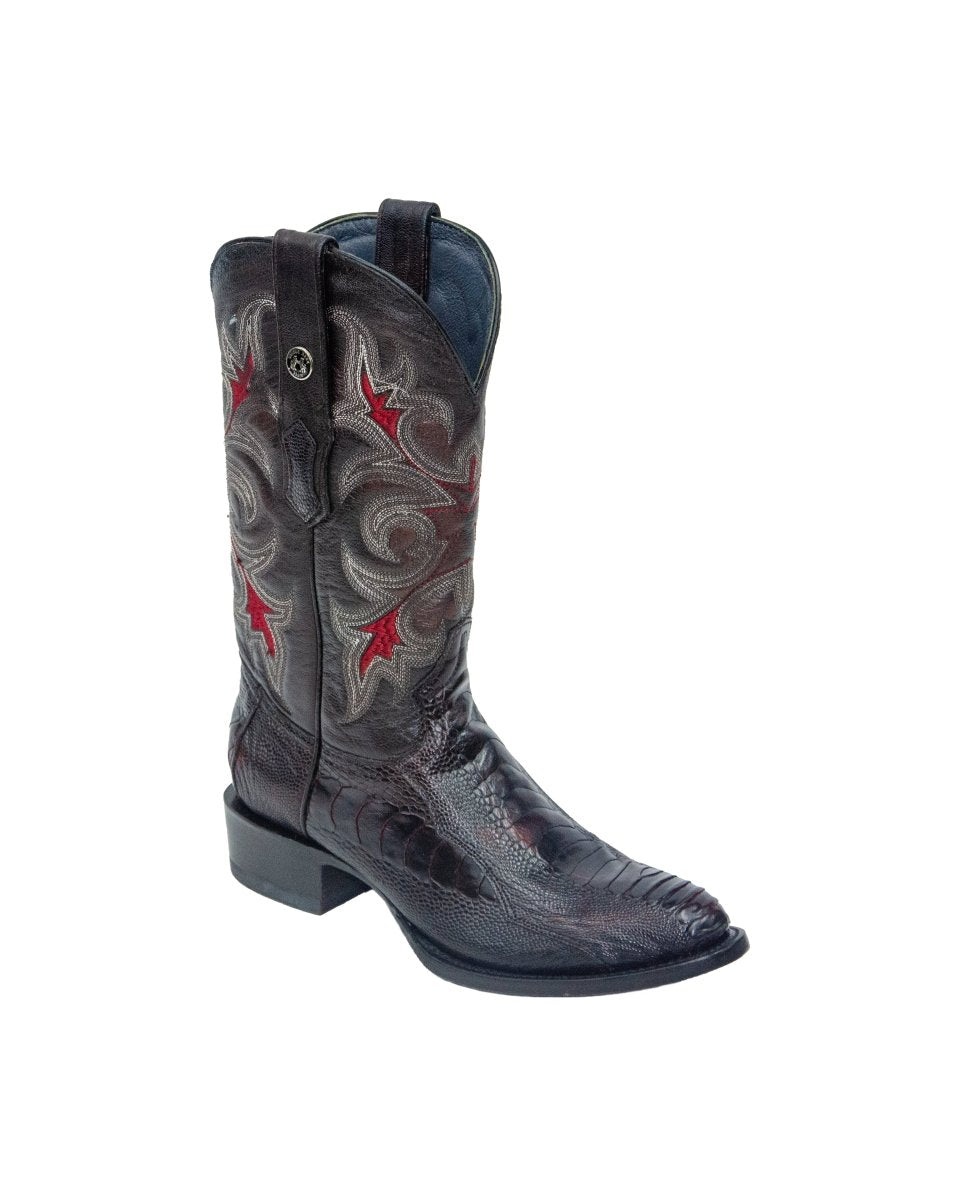 TANNER MARK MEN'S EXOTIC LEATHER Ostrich Leg Black Cherry Cowboy Boots - Rancho Sementalvariable
