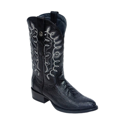 TANNER MARK MEN'S EXOTIC LEATHER Ostrich Leg Black Cowboy Boots - Rancho Sementalvariable