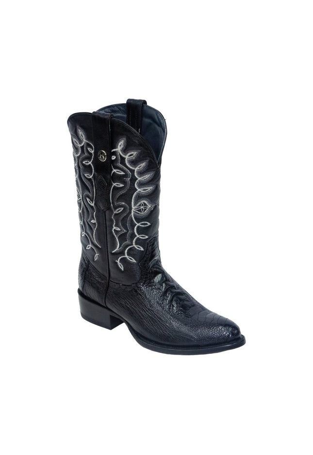 TANNER MARK MEN'S EXOTIC LEATHER Ostrich Leg Black Cowboy Boots - Rancho Sementalvariable