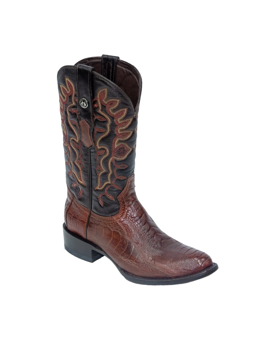 TANNER MARK MEN'S EXOTIC LEATHER Ostrich Leg Cognac Cowboy Boots - Rancho Sementalvariable