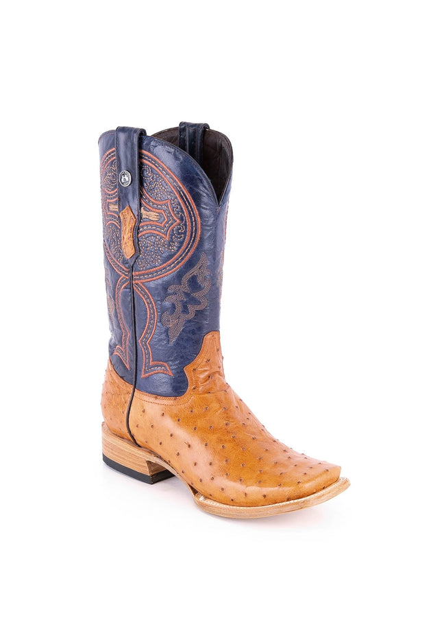 TANNER MARK MEN'S EXOTIC LEATHER Ostrich MD Brandy Cowboy Boots EE - WIDE - Rancho Sementalvariable