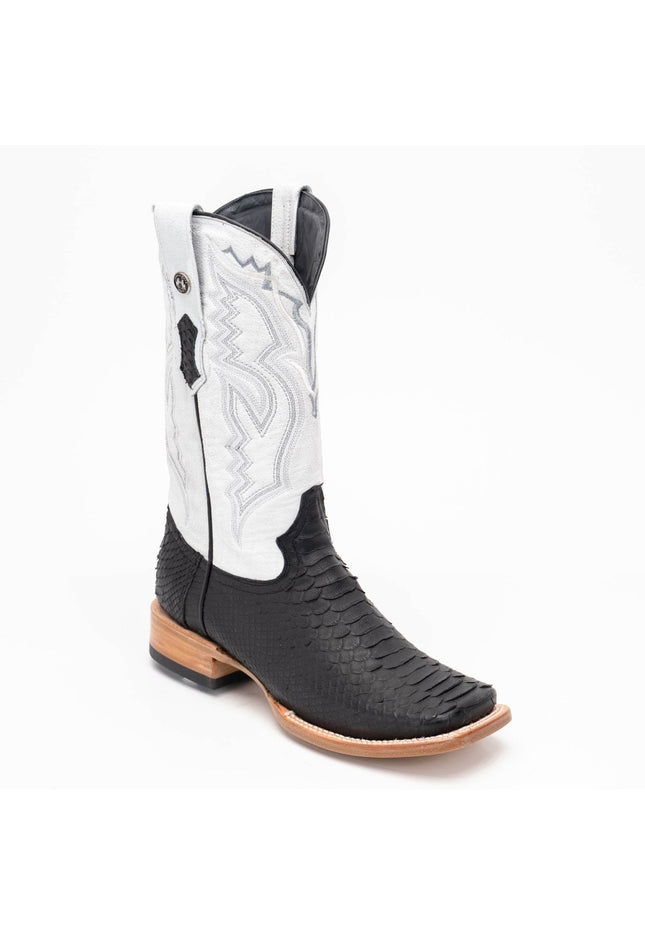 TANNER MARK MEN'S EXOTIC LEATHER Python Black Matte Cowboy Boots EE - WIDE - Rancho Sementalvariable