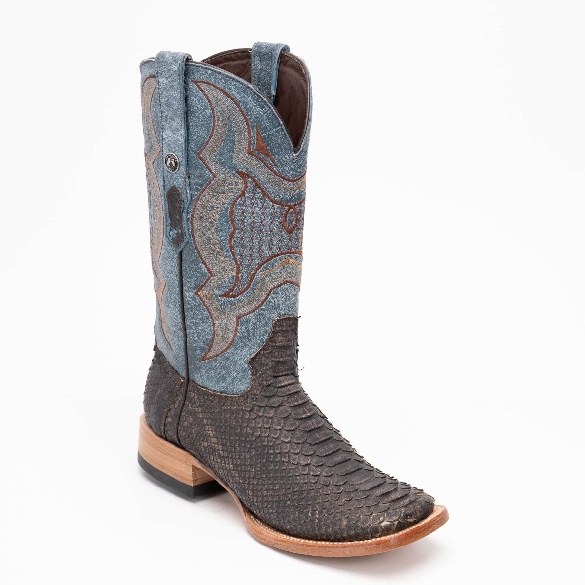 TANNER MARK MEN'S EXOTIC LEATHER Python Brown Matte Cowboy Boots EE - WIDE - Rancho Sementalvariable