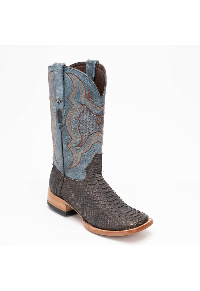TANNER MARK MEN'S EXOTIC LEATHER Python Brown Matte Cowboy Boots EE - WIDE - Rancho Sementalvariable