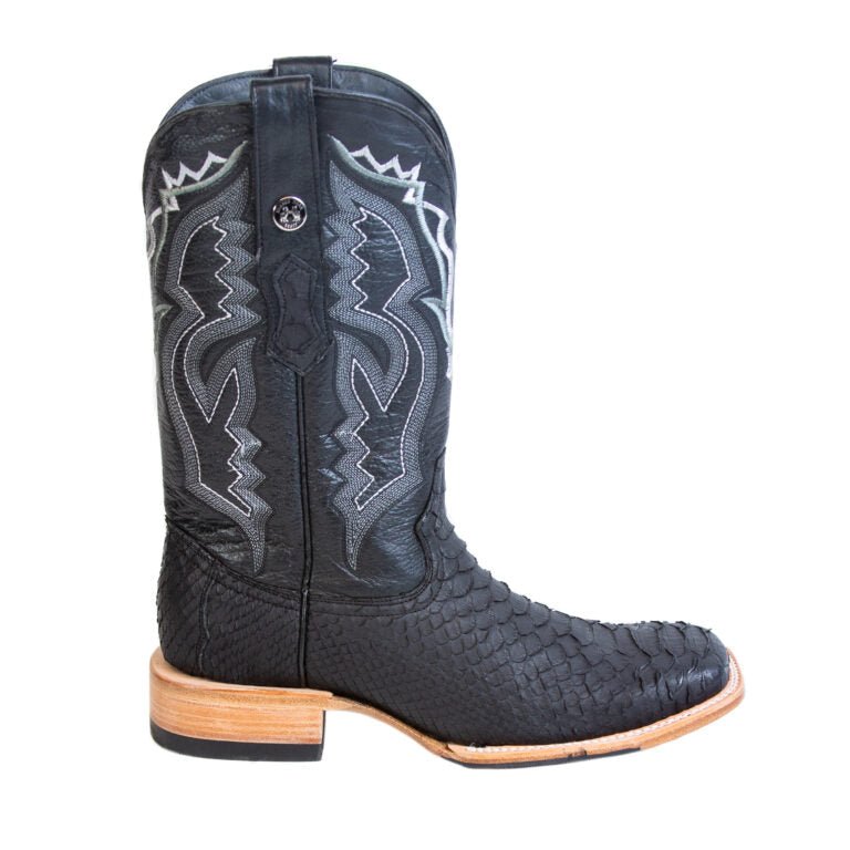 TANNER MARK MEN'S EXOTIC LEATHER Python Matte Black Cowboy Boots With
