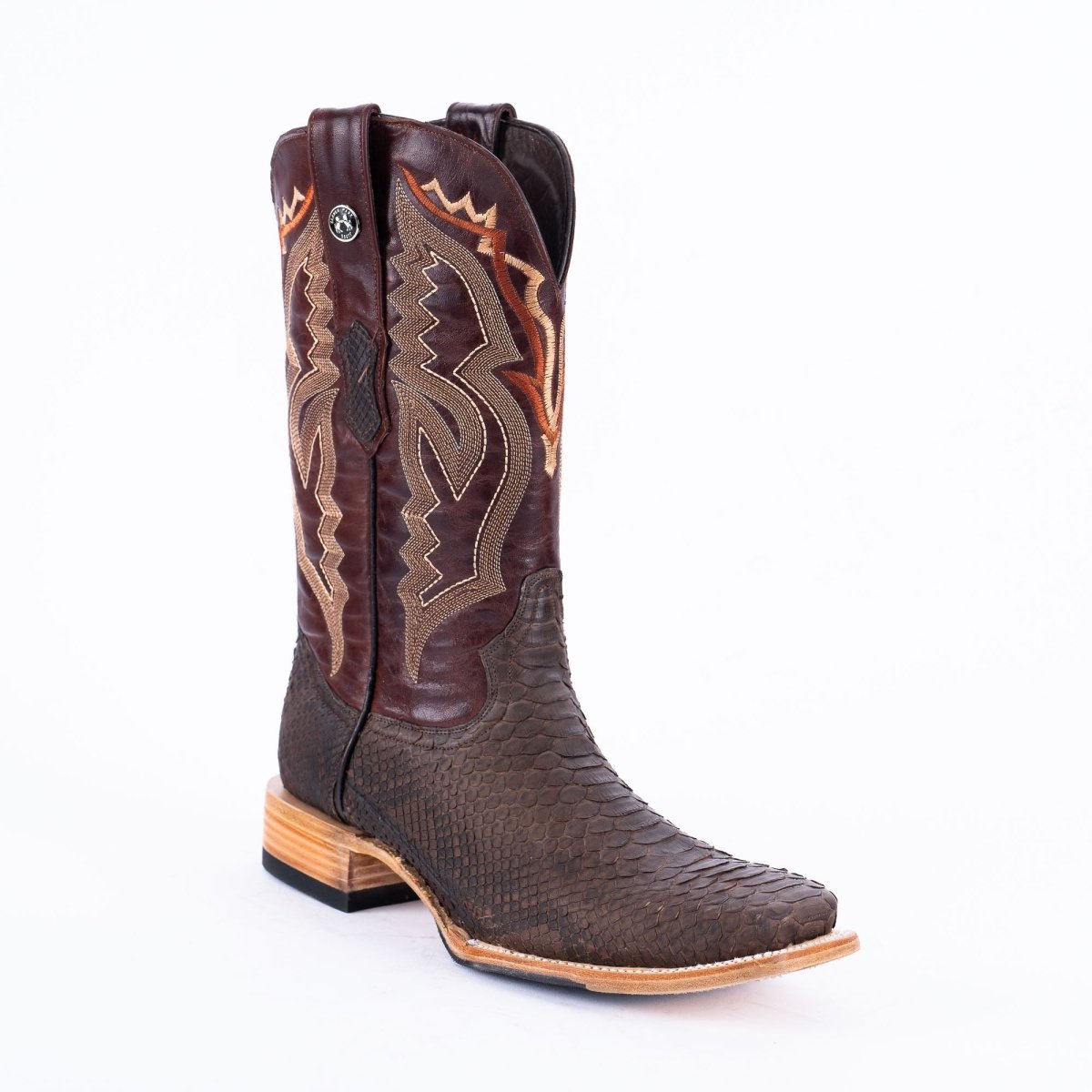 TANNER MARK MEN'S EXOTIC LEATHER Python Matte Brown Cowboy Boots - Rancho Sementalvariable