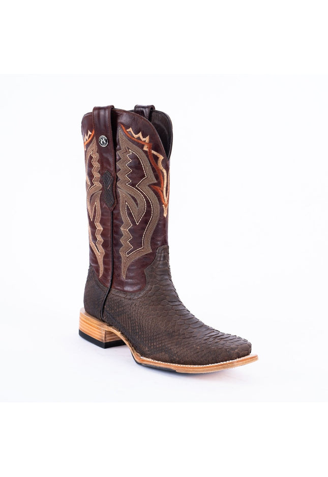TANNER MARK MEN'S EXOTIC LEATHER Python Matte Brown Cowboy Boots - Rancho Sementalvariable
