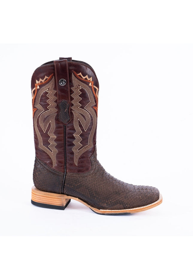 TANNER MARK MEN'S EXOTIC LEATHER Python Matte Brown Cowboy Boots - Rancho Sementalvariable