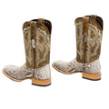 TANNER MARK MEN'S EXOTIC LEATHER Python Matte Natural Western Boots With Sand Old West Top With Hybrid Sole - Rancho Sementalvariable