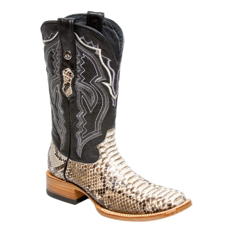 TANNER MARK MEN'S EXOTIC LEATHER Python Natural Western Boots With Kabul Black Top - Rancho Sementalvariable