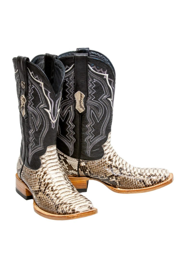 TANNER MARK MEN'S EXOTIC LEATHER Python Natural Western Boots With Kabul Black Top - Rancho Sementalvariable