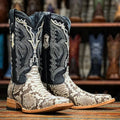 TANNER MARK MEN'S EXOTIC LEATHER Python Natural Western Boots With Kabul Black Top - Rancho Sementalvariable