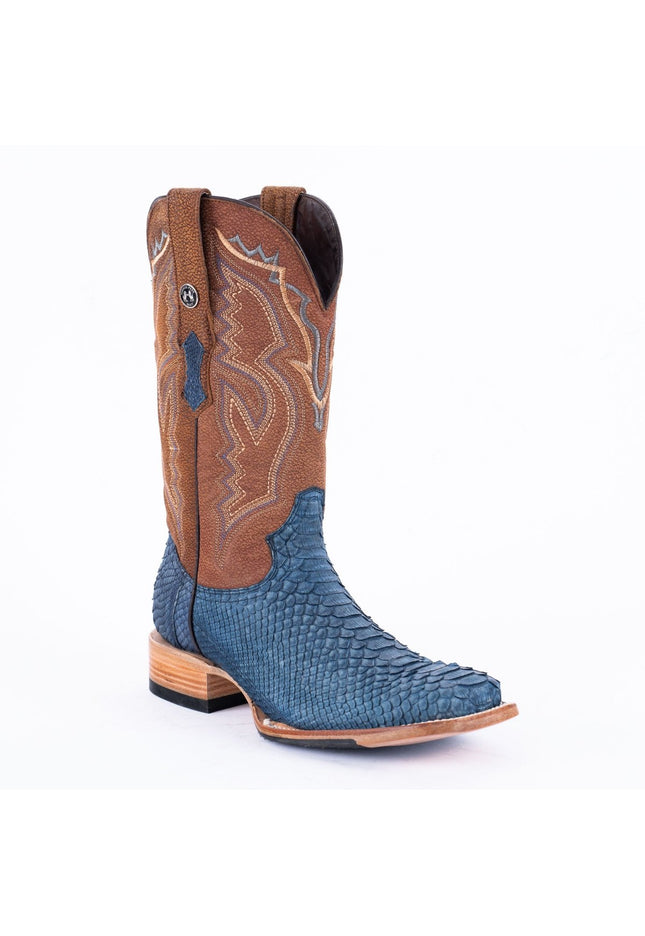 TANNER MARK MEN'S EXOTIC LEATHER Python Nobuck Blue Cowboy Boots - Rancho Sementalvariable