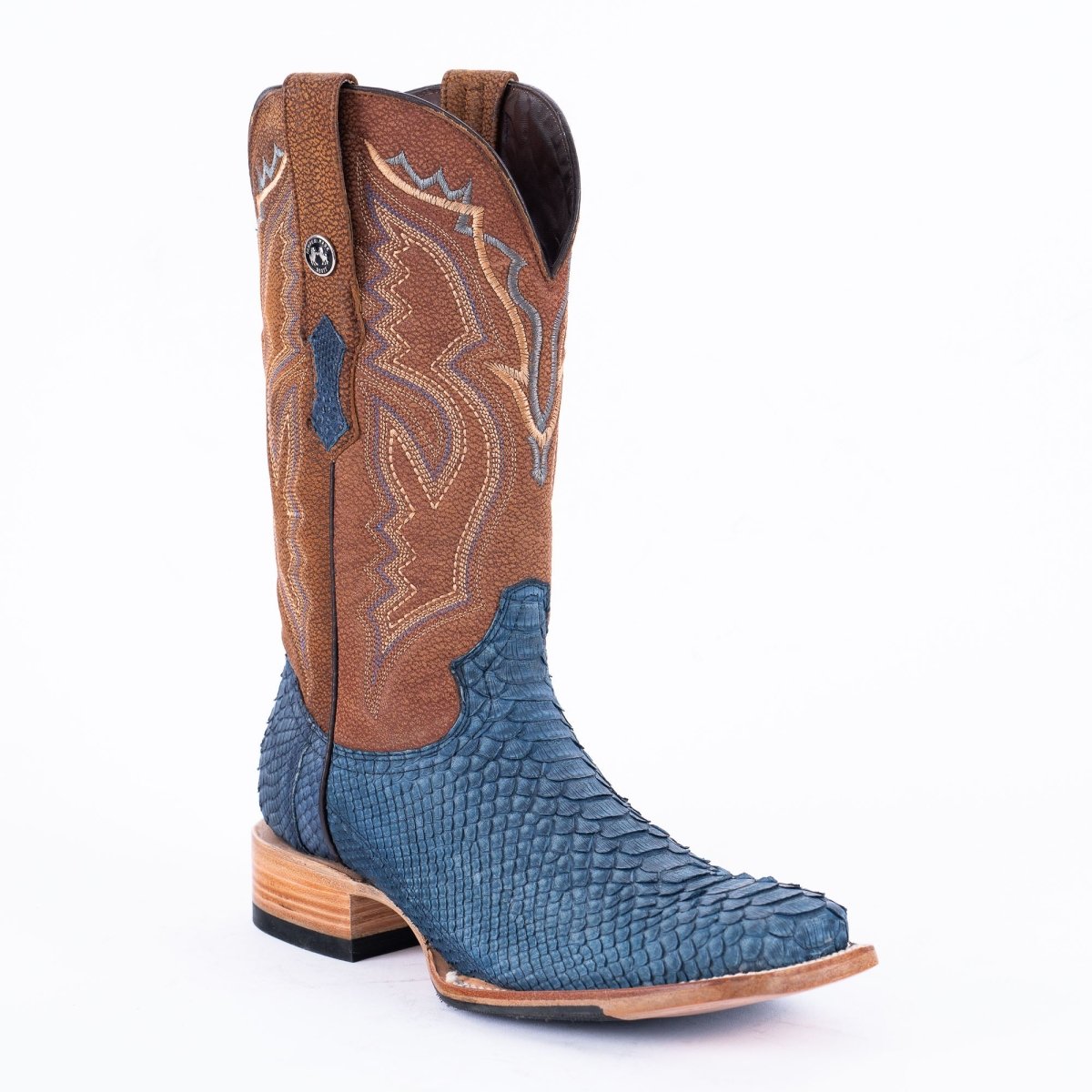 TANNER MARK MEN'S EXOTIC LEATHER Python Nobuck Blue Cowboy Boots - Rancho Sementalvariable