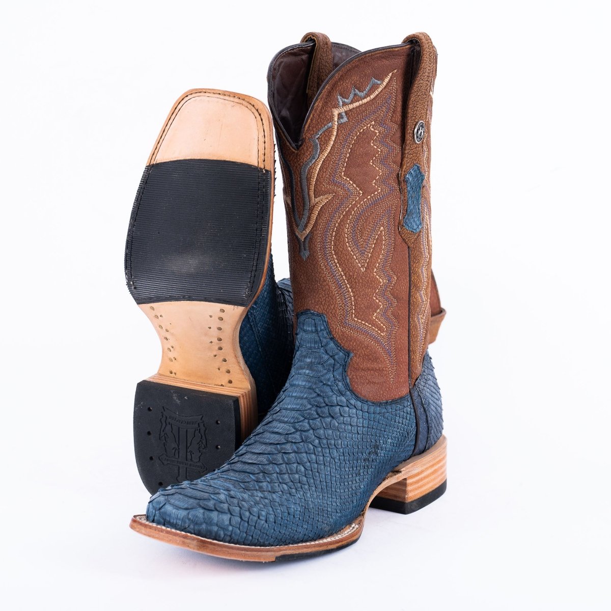 TANNER MARK MEN'S EXOTIC LEATHER Python Nobuck Blue Cowboy Boots - Rancho Sementalvariable