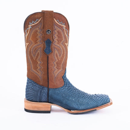 TANNER MARK MEN'S EXOTIC LEATHER Python Nobuck Blue Cowboy Boots - Rancho Sementalvariable