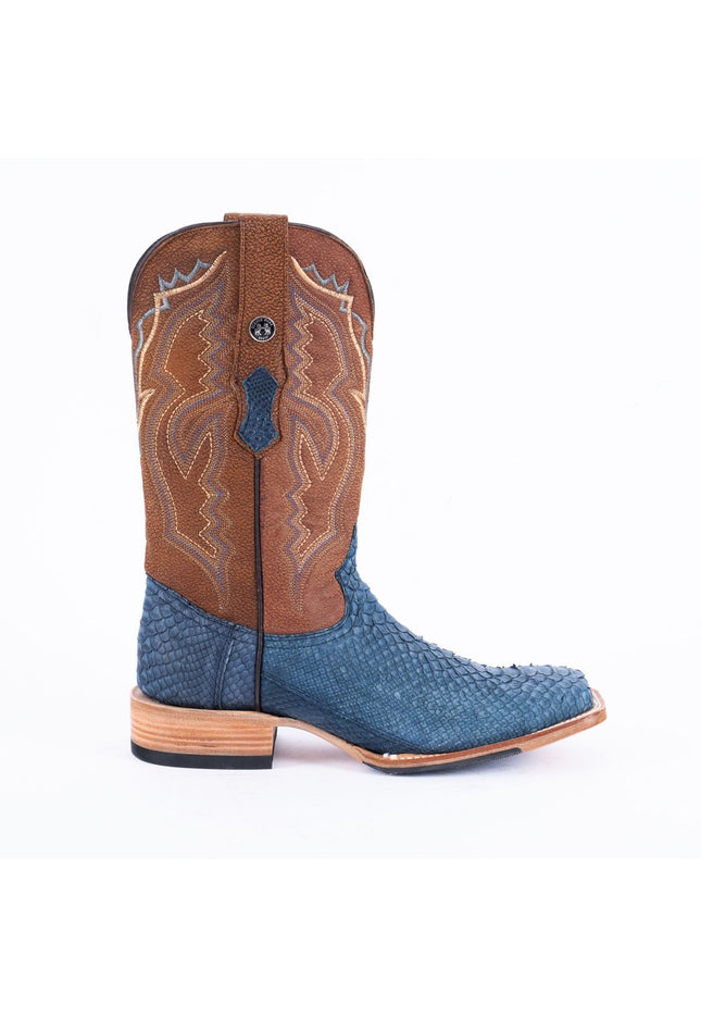 TANNER MARK MEN'S EXOTIC LEATHER Python Nobuck Blue Cowboy Boots - Rancho Sementalvariable