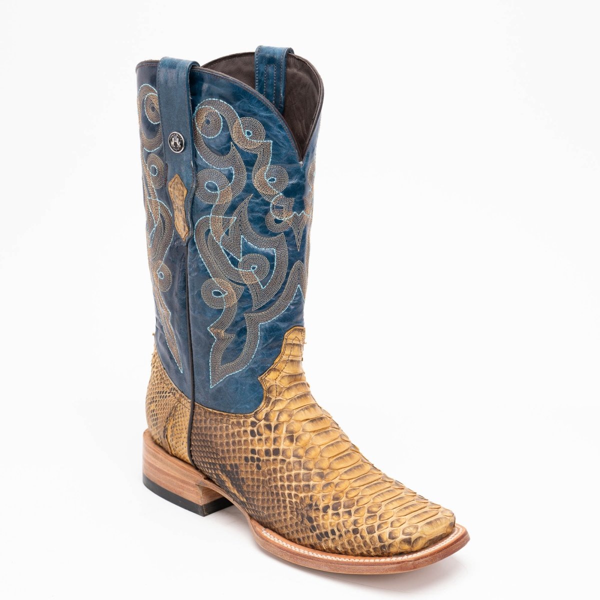 TANNER MARK MEN'S EXOTIC LEATHER Python Pull Up Antique Cowboy Boots EE - WIDE - Rancho Sementalvariable