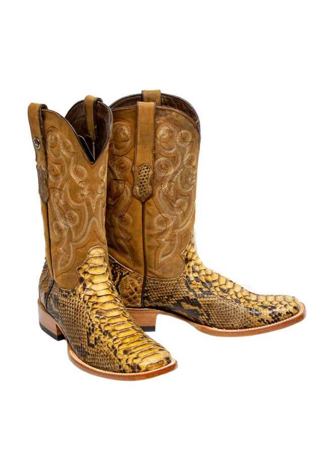 TANNER MARK MEN'S EXOTIC LEATHER Python Pull Up Antique Western Boots With MD Honey Top - Rancho Sementalvariable