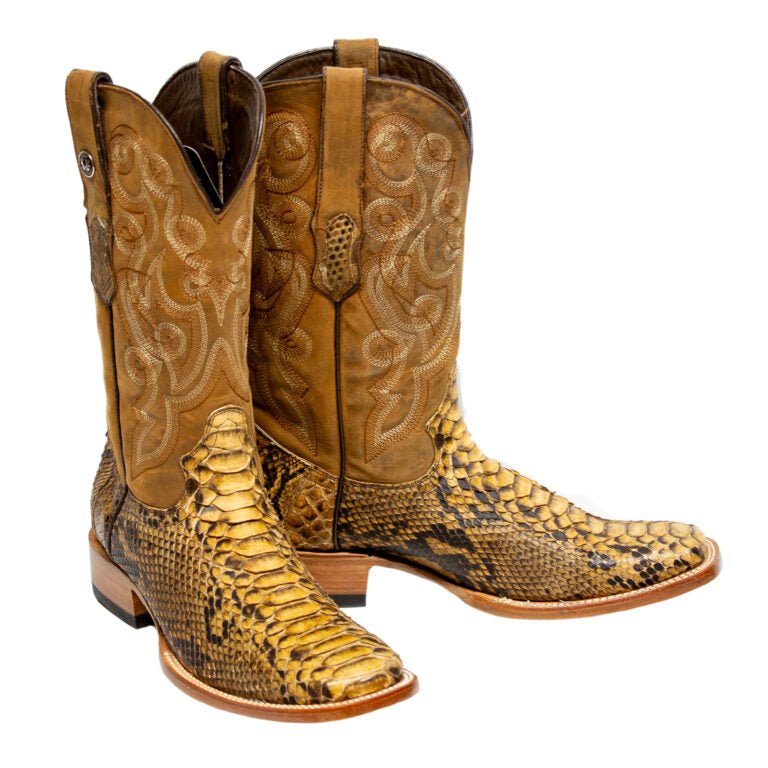 TANNER MARK MEN'S EXOTIC LEATHER Python Pull Up Antique Western Boots With MD Honey Top - Rancho Sementalvariable